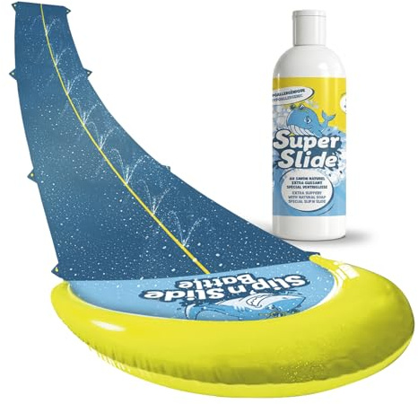 Original Cup® | Pack Slip'n Slide Gigante | 1 Tapete de Deslizamiento Doble Pista de 10 Metros + 1 Litro de Jabón Natural Extra Deslizante | Tobogán Inflable para Adultos y niños