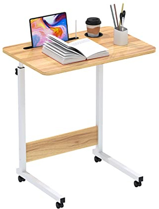 PIPIPOXER 60x40cm Laptoptisch mit Rollen, Laptoptisch höhenverstellbarer 69-90 cm, Schreibtisch Computertisch mit Tablet-Schlitz und Cup Slot Schreibtisch Computertisch Mobiler fürs Sofa, Holz