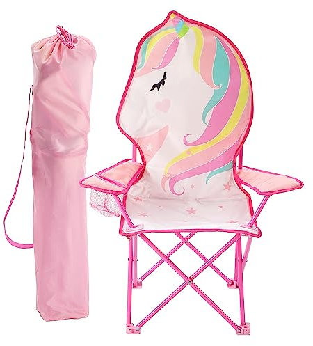 Heritage Unicorn Themed Figural Folding Camp Chair,Lightweight Portable Chair with Carry Bag & Cup Holder,Kids Outdoor/Indoor Seating,14x14x26