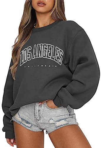 Tomwell Sweatshirt Damen Oversized Pullover Herbst Winter Rundhals Pulli Mädchen Fleecepullover Langarmshirt B Dunkelgrau XS