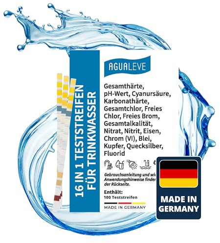 AGUALEVE® 16 in 1 Trinkwasser Teststreifen 30 Stück *NEU* | Misst Schwermetalle, Mineralien, Giftstoffe, Chlor und pH-Wert | Für sicheres, unbedenkliches Trinkwasser | Made in Germany