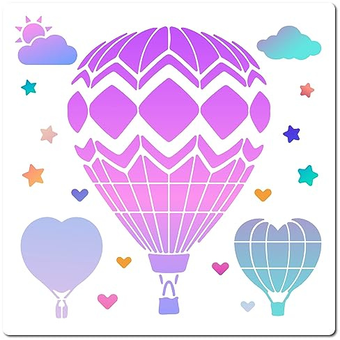 GORGECRAFT 30x30 cm Heißluftballon-Schablone Wiederverwendbar Zum Malen Kunststoff Zeichenvorlagen DIY Dekorative Wolke Stern Herz Muster Schablone Basteln Für Möbel Holz Wand Stoff Heimdekoration