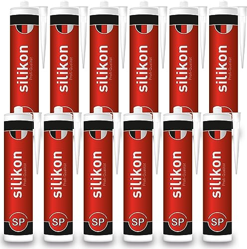 Sanitär-Silikon 310 ml Kartusche weiß, Fugendichtmasse für Bad, Dusche, Küche, wasserfest mit Schutzeffekt, Schimmelresistent, UV- und witterungsbeständig (12)