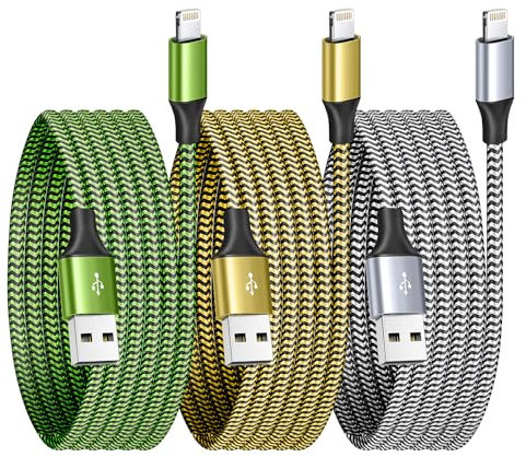 iPhone Charger Cable 2.8M 3Pack, Apple Charger MFi Certified Lightning Cable Nylon Braid iPhone Fast Charging cord Compatible With iPhone 14 13 12 11 XS XR X Pro Max Mini 8 7 6S 6 Plus 5S SE