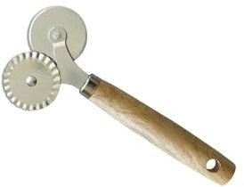 Rotella TagliaPasta - 2 Funzioni - Lame in Acciaio Inox - Diametro Lame 4 cm - Manico in Legno - Serie Legno Natura - Professionale - Qualità Garantita