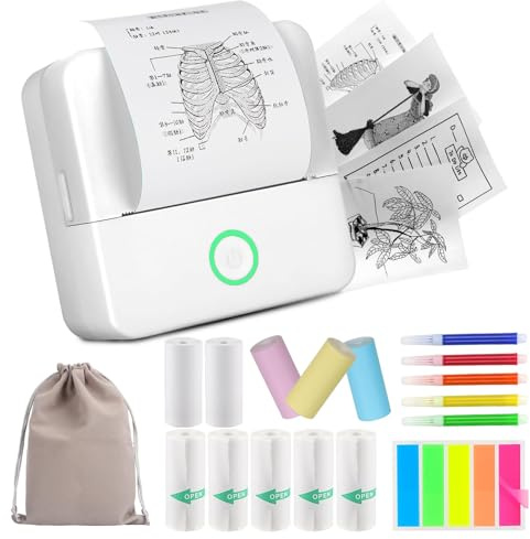 HUIJUTCHEN Mini Drucker, Wireless Bluetooth Fotodrucker Tragbarer Thermodrucker Smartphone Taschendrucker Kompatibel mit Android & iOS mit 10 Rollen Papier für Studium Notizen Fotos (White)