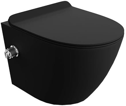 LAVITA Wand-WC Salto Black Abattant de WC suspendu avec fonction d'abaissement automatique et charnières en métal, couleur à suspendre, sans bord, 370 x 490 x 395 mm, noir