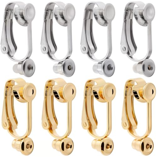 SUNNYCLUE 20 Stück Edelstahl Ohrring Clips Goldfarbene Clip On Ohrring Konverter Silber Offene Schlaufen Ohrring Konverter Für Nicht Durchstochene Ohren Damen Schmuck