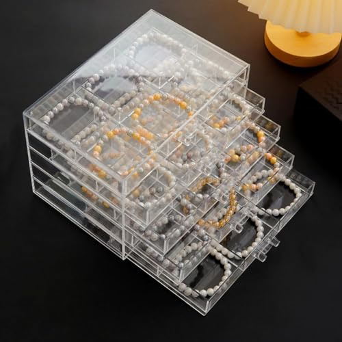 Zinaroty Caja de almacenamiento de joyas acrílica, caja de almacenamiento de aretes con 3/5 cajones, organizador de joyas transparente para mujeres y niñas (5 cajones)
