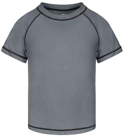 Csqtongan Jungen Schwimmshirt UV Shirt Schwimmen Top Badeshirt Kinder Kurze Ärmel Rash Guard Bademode Schnell Trocken T-Shirt Grau L