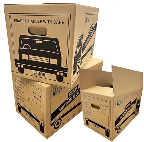 Pack of 5 Strong 44 Litres Printed Removal House Moving Boxes 47cm x 31.5cm x 27cm With Built In Carry Handles & Tick List