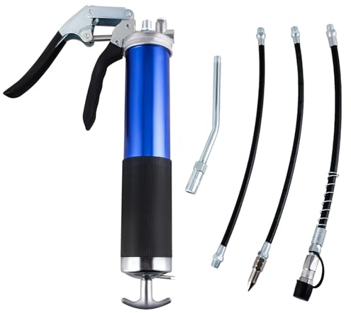 TIOMIOSEA Einhand Fettpresse Set, 6000–7000 PSI Hochdruck Schmierpresse mit 4 Röhren,400CC Schwerlastes Schmierpressen für Fahrzeuge und Maschinen,Blau Fettpresse mit Pistolengriff