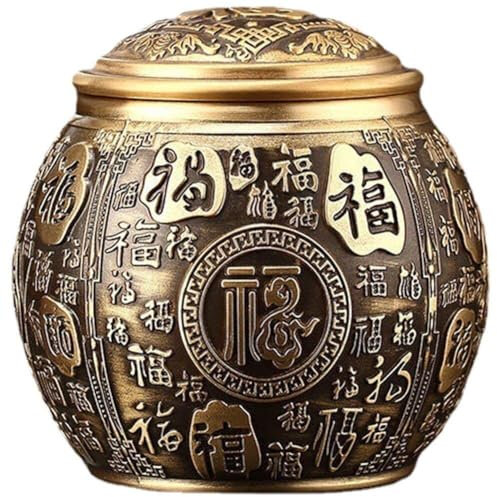 Dianzan Pure Copper Tea Jar Chinese Carved Tea Can Vintage Storage Tea Tins Tea Container with Cover for Home Countertop Decor