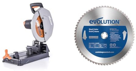 Evolution Scie à tronçonner multi-matériaux R355CPS Evolution Power Tools, 355 mm & M355TCT-66CS lame à acier Doux TCT 355mm 66 dents alésage 25,4mm pour Scie à Tronçonner