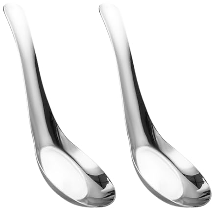 FKWKUW Ensemble De Cuillères À Soupe Asiatiques De 2, Acier Inoxydable - Cuillère À Soupe Chinoise pour Céréales, Ragoûts Pho Wonton - Boulettes Profondes - Passe Au Lave-Vaisselle