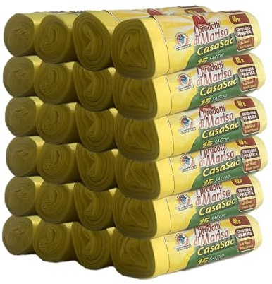 CSC – Müllbeutel 40L mit Tragegriff, 360 Stück, Müllsäcke 55x65 cm für Mülleimer Küche, Mülltüten für Separate Sammlung, Reißfest & Flüssigkeitsdicht – 24 Rollen, Gelb