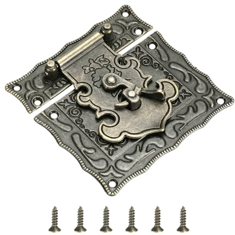 sourcing map Hasp Clasp Latch Lock, 82 x 85mm Decorative Retro Toggle Latch Zinc Alloy Hasp Lock with Screws for Jewelry Box Suitcase Toolbox Wooden Case, Bronze