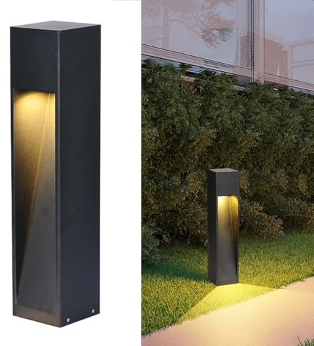 TRIVIDHA Lampada da Percorso Moderna in Lamiera Zincata Lampada da Percorso Impermeabile Illuminazione da Paletto Impermeabile Nera per Prato da Giardino con Porta Anteriore/Posteriore