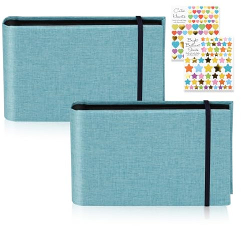 ZOCONE 2 Pack Small Photo Album 6x4 Slip In Photo Albums Holds 200 Photos | Portable Mini Flip Photo Album with 2 Stickers | Memory Book with Linen Cover Photo Albums 6x4 for Wedding Holiday Family