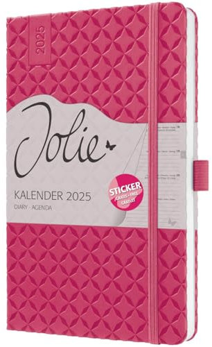 Wochenkalender Jolie A5 2025 fuchsia pink - SIGEL - 1 Woche auf 2 Seiten - Terminplaner mit geprägtem Kunstleder-Cover, Gummiband, Stiftschlaufe, Einstecktasche und Stickerbogen - 13,5 cm x 20,3 cm