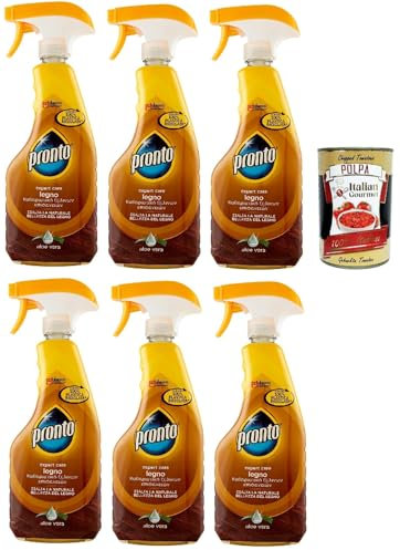 Pronto Trigger Legno. Es verbessert die natürliche Schönheit des Holzes, Duft Aloe Vera, Reinigungsmittel, 6x 500ml + Italian Gourmet polpa 400g
