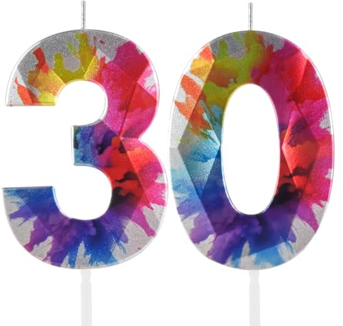 Colorful Graffiti Number 30 Candle, 30 Birthday Candle, Colorful Happy 30 Birthday Candles for Cake, Colorful Cake Topper Decorations for Men Women Colorful 30 & Fabulous Birthday Party Decorations