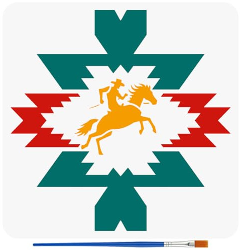 FINGERINSPIRE Schablonen Mit Aztekenmustern Und Pinsel 30x30cm Cowboys Malschablonen Wiederverwendbare Pferde Zeichenschablonen Tribal Thema Sprühvorlage Für Wand Stoff Holz Boden Möbel