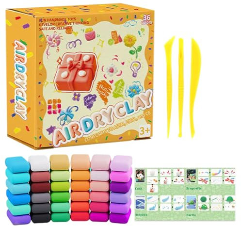 Bunte Lufttrocknende Modelliermasse - 36 Farben Bastelknete Selbsthärtend | Leichtes Flexibles Bastelset Für Kinder 3-12 Jahre Handwerk Deko-Figuren Weihnachtsschmuck