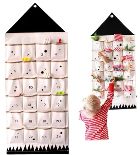 Fabric Advent Calendar with Pockets 24 Day Empty Advent Calendars to Fill 20x48in Wall Hanging Reusable DIY Calendar 2024 for Home, Office, School