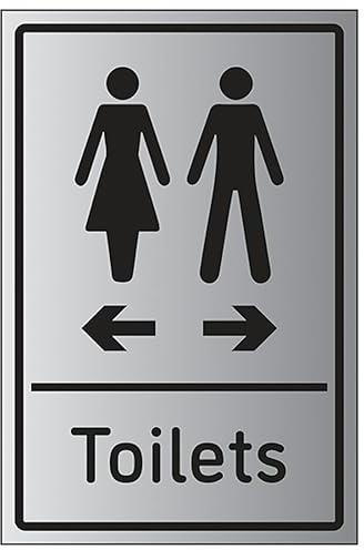 V Safety Panneau de sécurité en plastique rigide effet aluminium Motif flèches de toilettes femme/homme droit 150 x 200 mm 1,6 mm