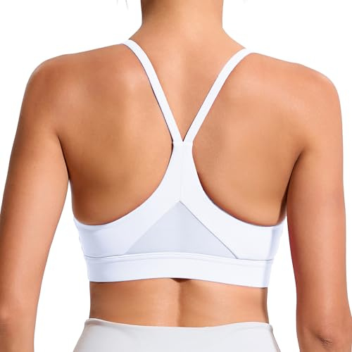 Hioffer Mid Impact Molded Cup Cross Back Sports Bras for Women Shock Absorber Support Padded Backless Tank Top Bra Yoga Gym White