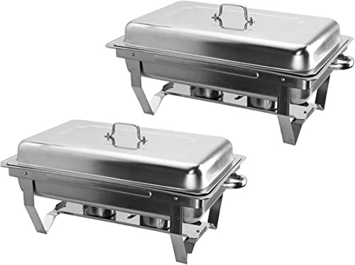 JKJZSALJ 2 Pezzi in Acciaio Inox Chafing Dish Set Buffet Argento Catering Warmer Set,Rettangolo Chafing Dish Set,per Catering Buffet Warmer Tray Dining