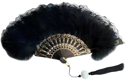 Elegant Black Folding Hand Fan with Tassel, Vintage Style Lace Festival Fan for Parties, Wedding, Dancing, Costume or Decorative Use