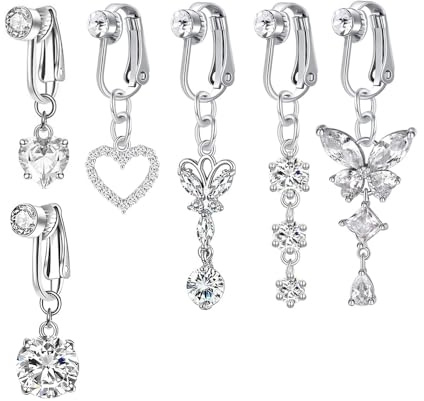 XFSRG 6 Pièces Faux Piercing Nombril Clip Anneau de Nombril Non Percée Bijoux Cuivre Hypoallergénique Papillon Coeur Bijoux de Corps