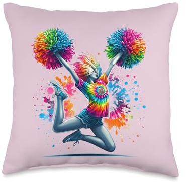 Tie Dye Cheerleader Pom Poms Cheerleading Cheer Girls Outfit Throw Pillow