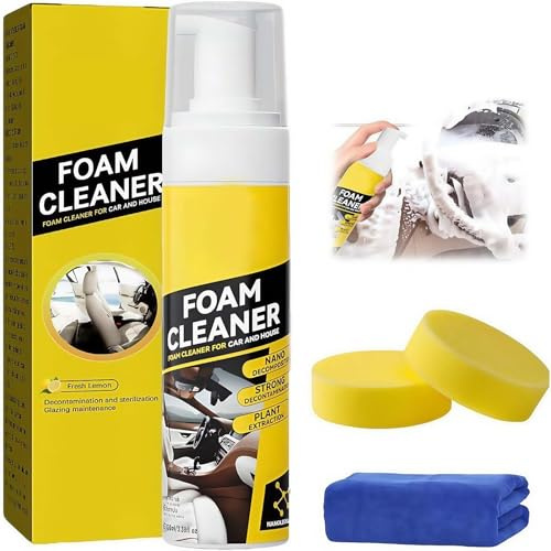 Multi-Purpose Foam Cleaner Spray for Car Interior, Steering Wheel, Leather Seats & Kitchen - Effective Grease, Dirt Remover, Dashboard Cleaner (1, 100ML)