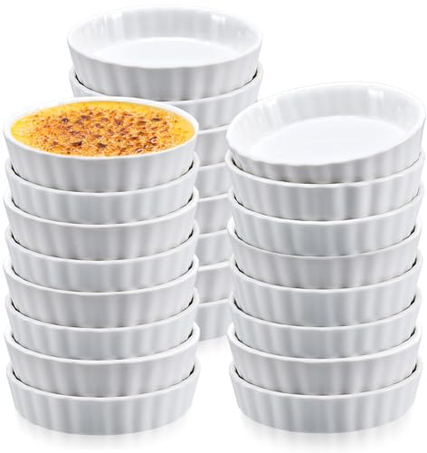 Layhit 24 Pcs Creme Brulee Ramekins Bulk 8 oz Ceramic Oven Safe Ramekins White Dessert Cups Baking Dish for Souffle, Quiche, Dipping Sauce, Appetizer, Fruit, Parties, Family Gatherings, Restaurants