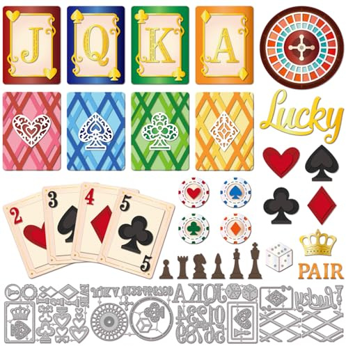 GLOBLELAND Overlay Playing Pocker Cards Cutting Dies for Card Making Turntable Die Cuts Chess Pieces Metal Border Die Cut Dies Stencils for DIY Scrapbooking Embossing Photo Album Craft Decor