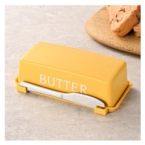 Beurrier avec couvercle et couteau, récipient de conservation au beurre avec couvercle, passe au lave-vaisselle pour plan de travail et réfrigérateur (Jaune)