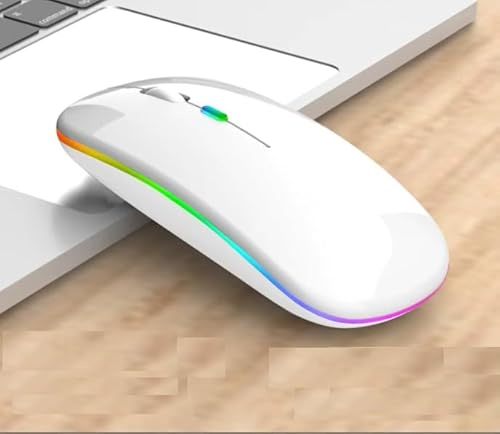 Wireless Bluetooth LED Mouse Rechargeable – Silent Slim Ergonomic RGB Mouse for Laptop, PC, Tablet – Dual Mode 2.4G & Bluetooth, Type-C Charging (White)