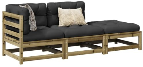 Teenpull 3-TLG. Garten-Sofagarnitur, imprägniertes Kiefernholz, Anthrazit-Kissen, modulares Outdoor Loungeset, wetterfest für Terrasse, Balkon, Veranda, 110 kg Traglast pro Sitz
