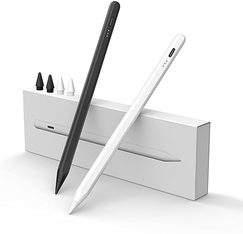 MEKO Stift für Apple iPad 2018–2026, 13-Min.-Schnellladung, Palm Rejection | iPad Pencil mit magnetischer Haftung Neigungssensor für iPad 6–10/A16, Pro M4 11/12,9, Mini 5–7, Air M2/M3 3–5, Weiß+Schwarz