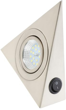 MUCKLILY Lumière sous Meuble la Cuisine Triangle en Acier Inoxydable Argenté, Éclairage LED Uniforme sans Scintillement, Interrupteur Intégré pour Armoires et Étagères