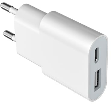USB Ladegerät 5W Slim Ladestecker Netzteil 5V 1A 2Port USB C+ USB A Netzstecker Adapter, Steckdosenadapter für iPhone, eBook Reader, Xperia, MP3, Smartphone (Thickness 1.6cm/1packs/Weiss)
