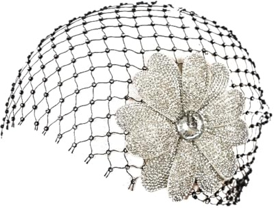 Flexibler Hochzeits Kopfschmuck in dunklem Farbton mit Kristall Sträußen für Ehepartner, Galas, Abende, bequemes, elastisches Netz, französisch inspirierter Plan, eleganter Haarnetz Kopfschmuck