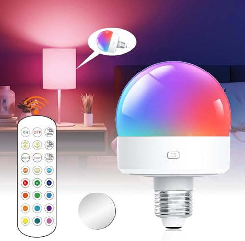 Fauitay Bombilla Magnética E26, Bombilla con Batería Recargable con Temporizador de Control Remoto, Luces LED RGB Regulables para Dormitorio