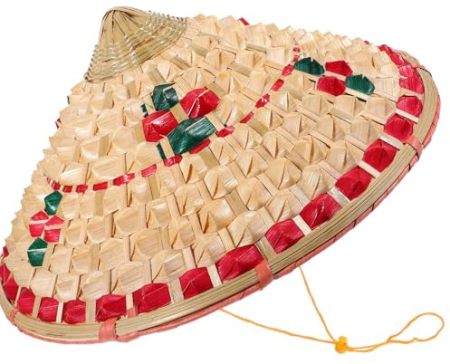 MERRYHAPY Cappello Tradizionale Cinese Protegge dal Sole in Bambù Leggero Corda Regolabile per Ragazzo Ragazza da 6-10 Anni per Cosplay e Vita Quotidiana