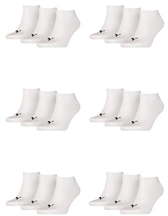 PUMA 18 Paar Sneaker Invisible Socken Gr. 35-49 Unisex für Damen Herren Füßlinge, Farbe:300 - white, Socken & Strümpfe:35-38