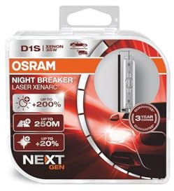Osram Xenarc Night Breaker Laser D1S, +200% di Luce, Bulbo HID Allo Xeno, Lampada a Scarica, 66140XNL-HCB, Duo Box (2 lampade)