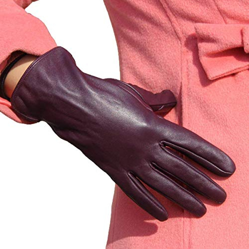 Huixin Handschuh Dame High Fahren End Jungen Mode Warm Unifarben Lederhandschuhe Wasserdicht Fausthandschuhe (Color : Lila, Size : L)
